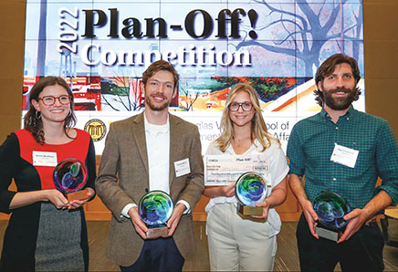 Plan-Off finalists (left to right): Annie Weidhaas (Overall Best Plan Award), Charlie Wilson, Gabrielle Dean (Grand Prize) and Neal Friedman