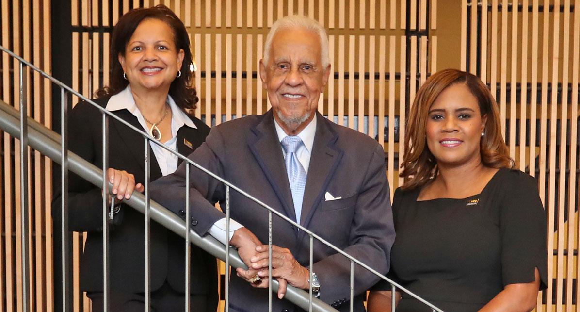 From left: Dean Susan Gooden, Gov. L. Douglas Wilder and Nakeina Douglas-Glenn view the work of the Research Institute for Social Equity as key to increasing collaborations and sharing the longstanding efforts of the Wilder School in the realm of equity research.