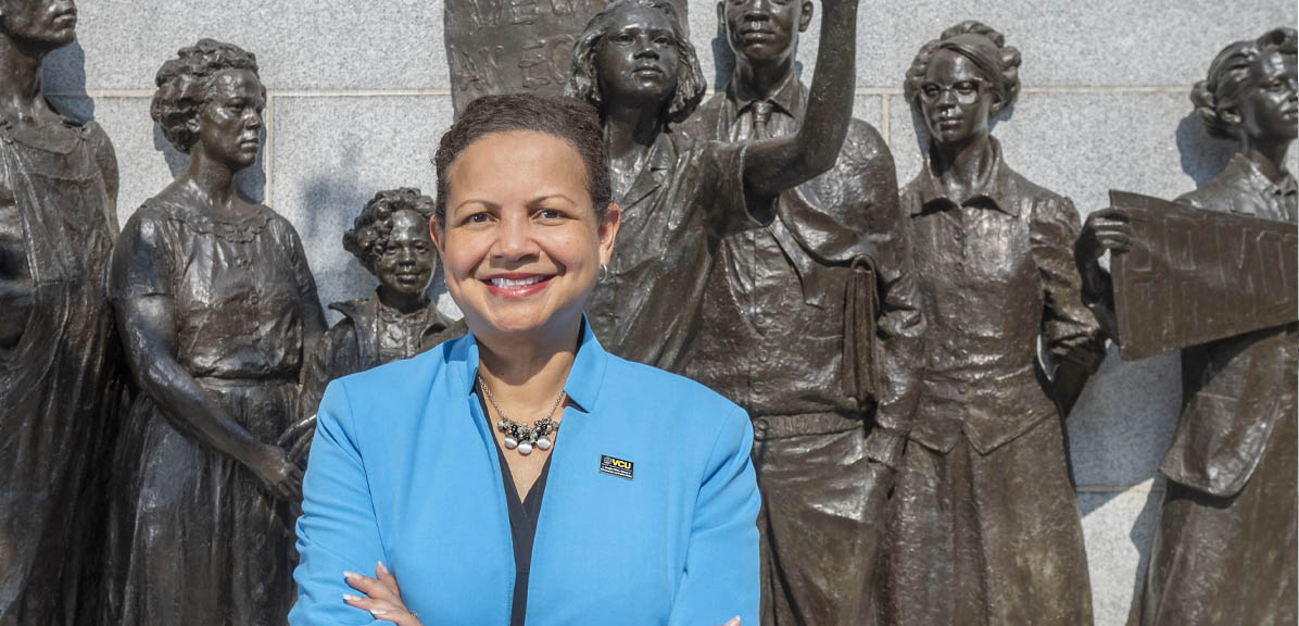 Dean Susan Gooden at Capitol Square in Richmond, Virginia, in front of the Civil Rights Memorial to honor Virginians who were active in the Civil Rights Movement during the  1950s and 1960s.